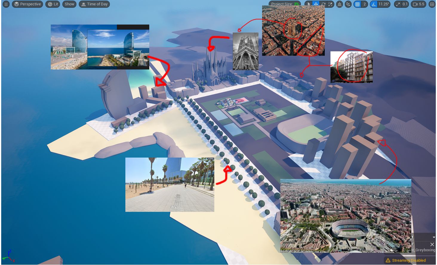 The map annotated with its real-Barcelona references